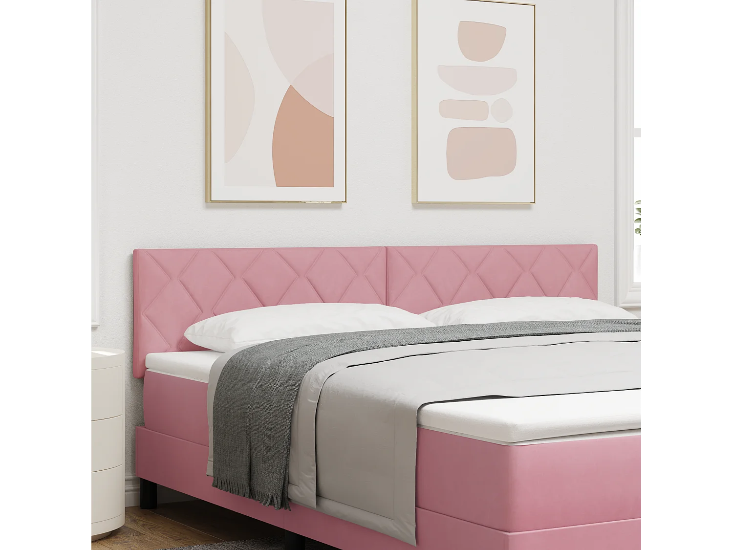 Mueble cabecero | Cabecero | Cabezal de cama LED con luces de tiras LED Rosa 180 cm Terciopelo