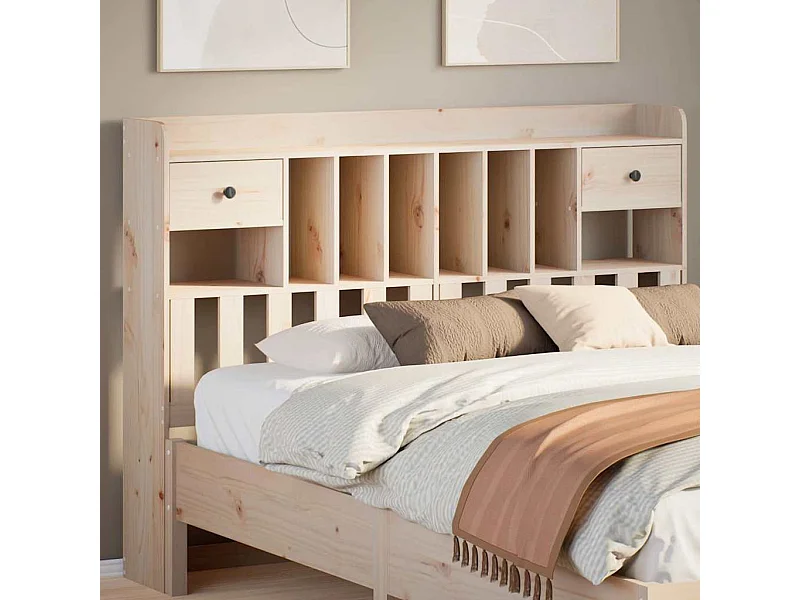Cabecero de Cama | Cabezal de cama | Mueble de cabecero con almacenaje madera maciza de pino 140 cm