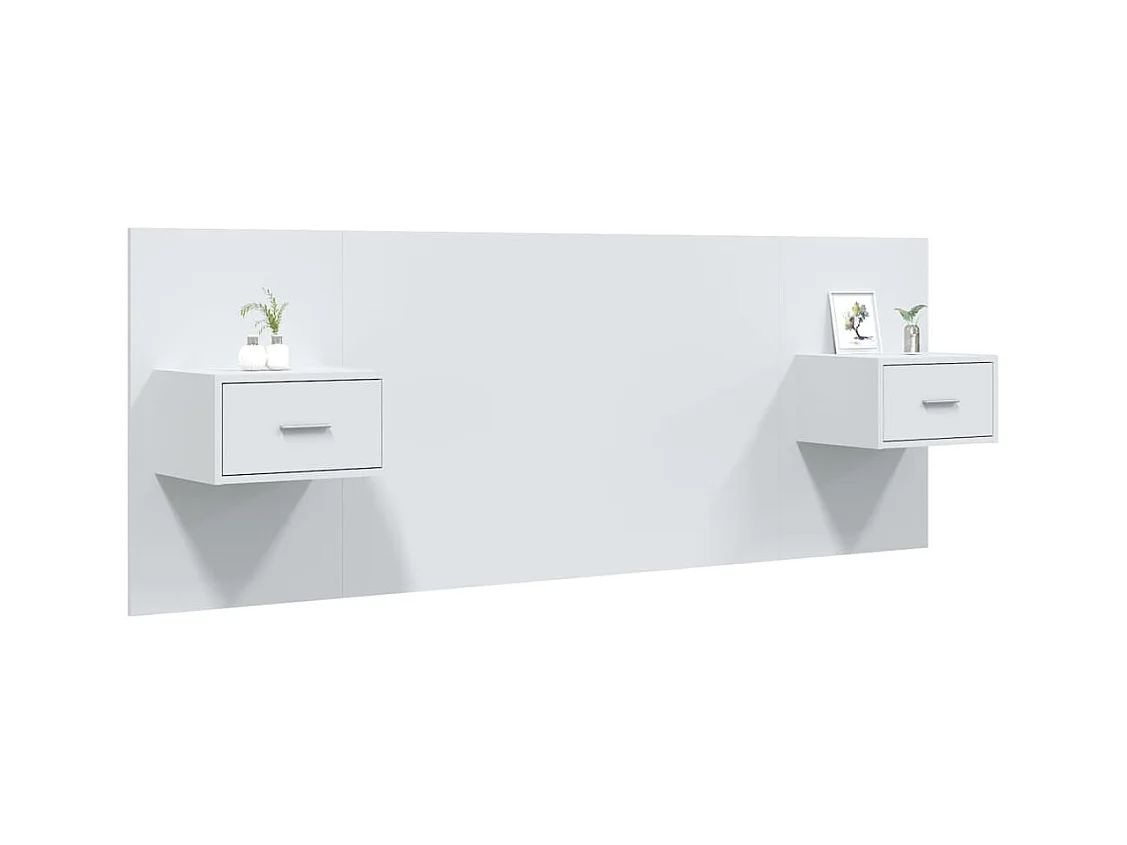 Cabecero de Cama | Cabezal de cama | Mueble de cabecero con mesitas madera contrachapada blanco