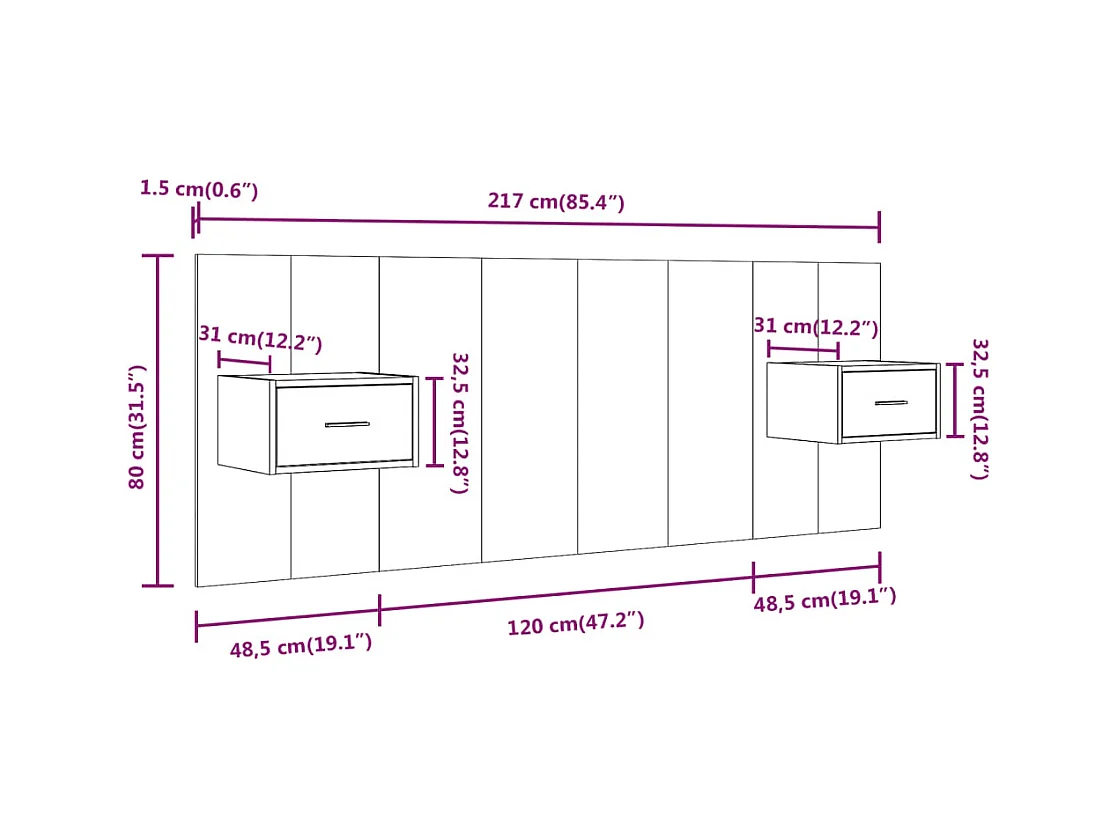Cabecero de Cama | Cabezal de cama | Mueble de cabecero con mesitas madera contrachapada blanco