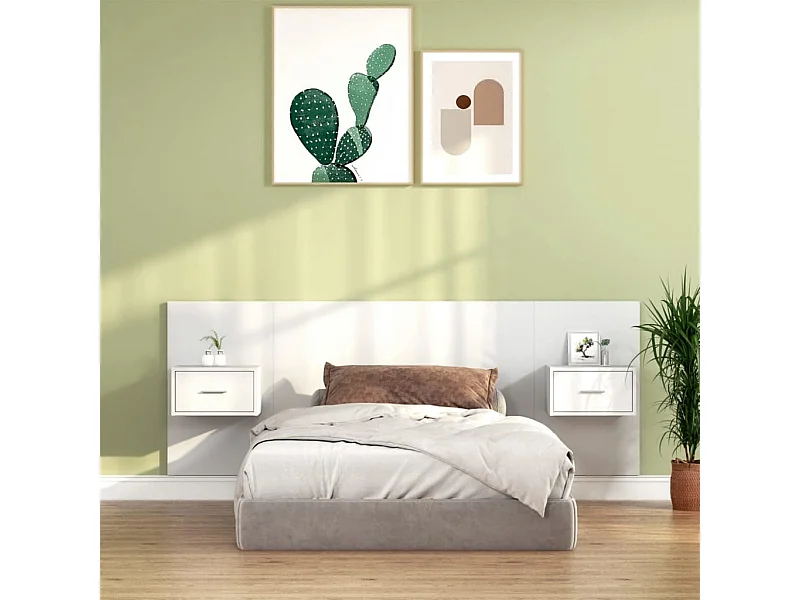 Cabecero de Cama | Cabezal de cama | Mueble de cabecero con mesitas madera contrachapada blanco