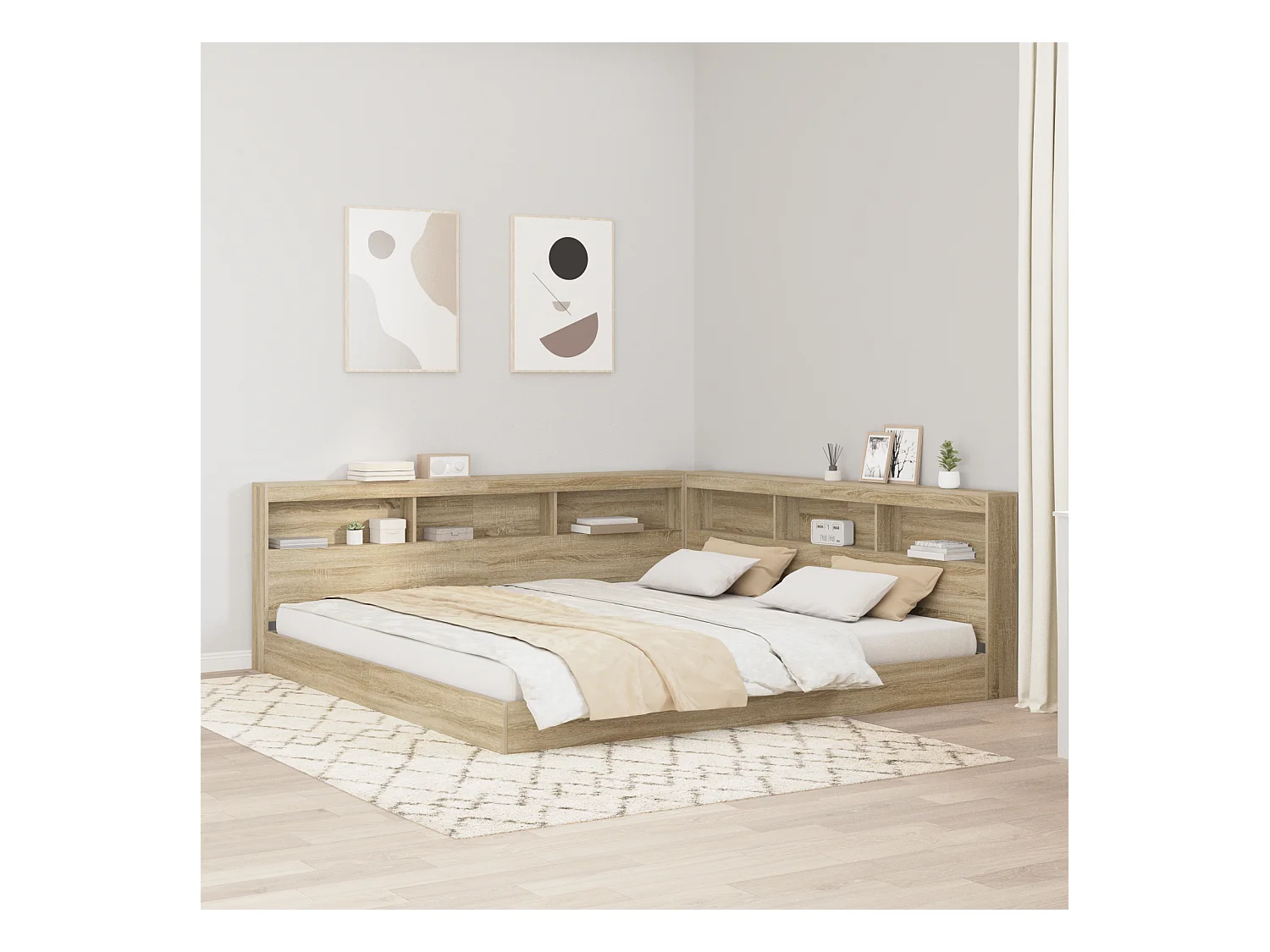 Mueble cabecero con almacenamiento | Cabecera de almacenamiento con estante Roble Sonoma 200 cm