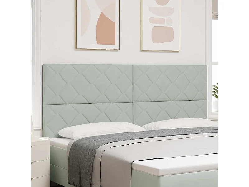 Tête de lit Montage mural | Panneau de tête pour lit Moderne  Géométrique Gris clair 200 cm Velours