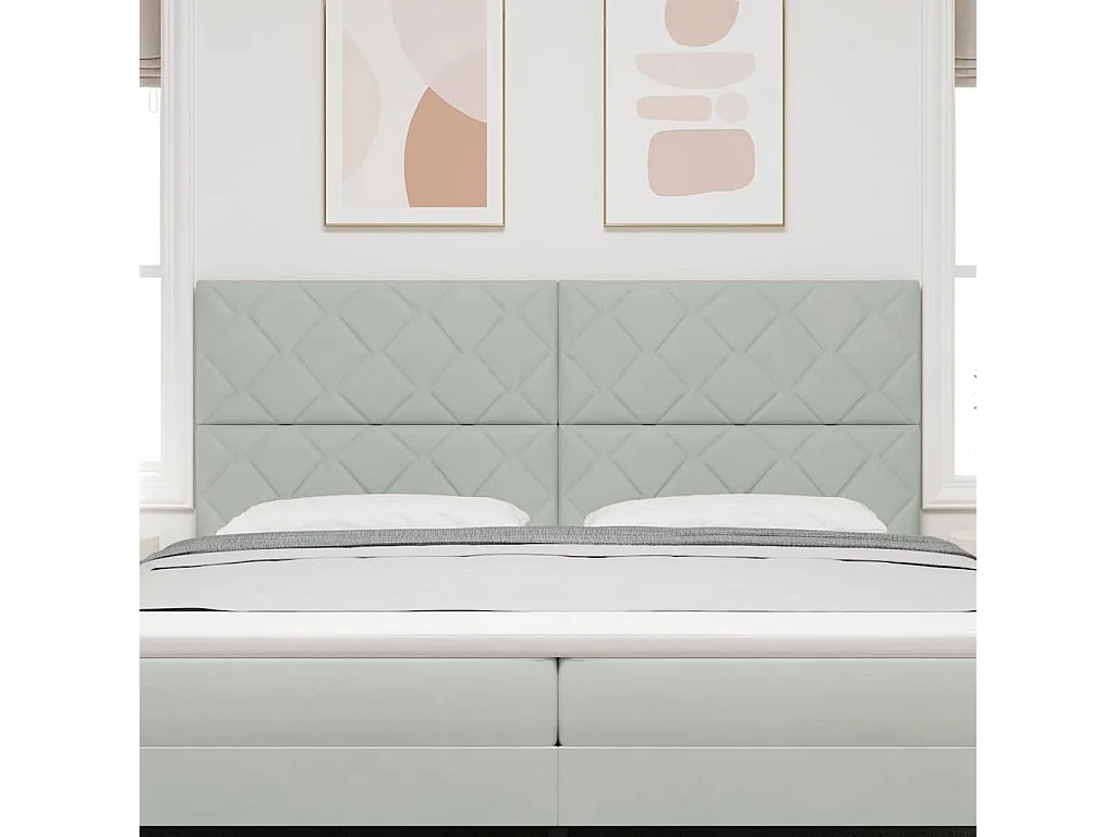 Tête de lit Montage mural | Panneau de tête pour lit Moderne  Géométrique Gris clair 200 cm Velours