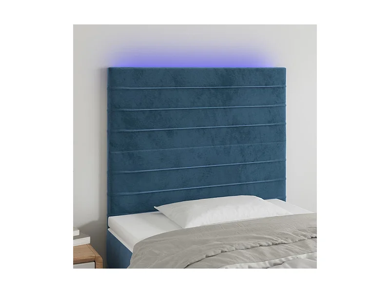 Cabecero | Cabezal de Cama | Mueble cabecero con luces LED terciopelo azul oscuro 80x5x118/128 cm