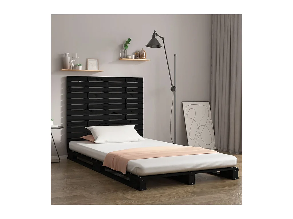 Cabecero cama | Cabezal de cama | Mueble de cabecero de pared madera maciza pino negro 126x3x91,5 cm