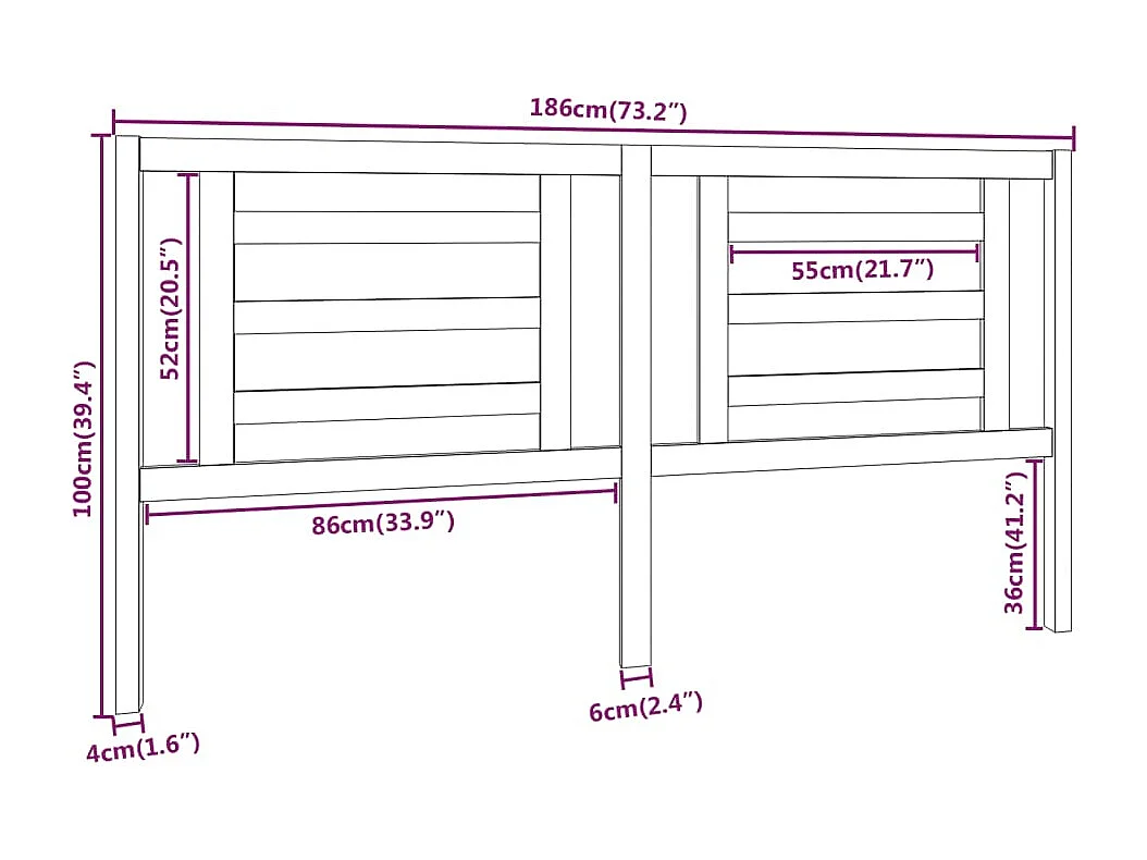 Cabecero de Cama | Cabezal de cama | Mueble de cabecero madera maciza de pino gris 186x4x100 cm