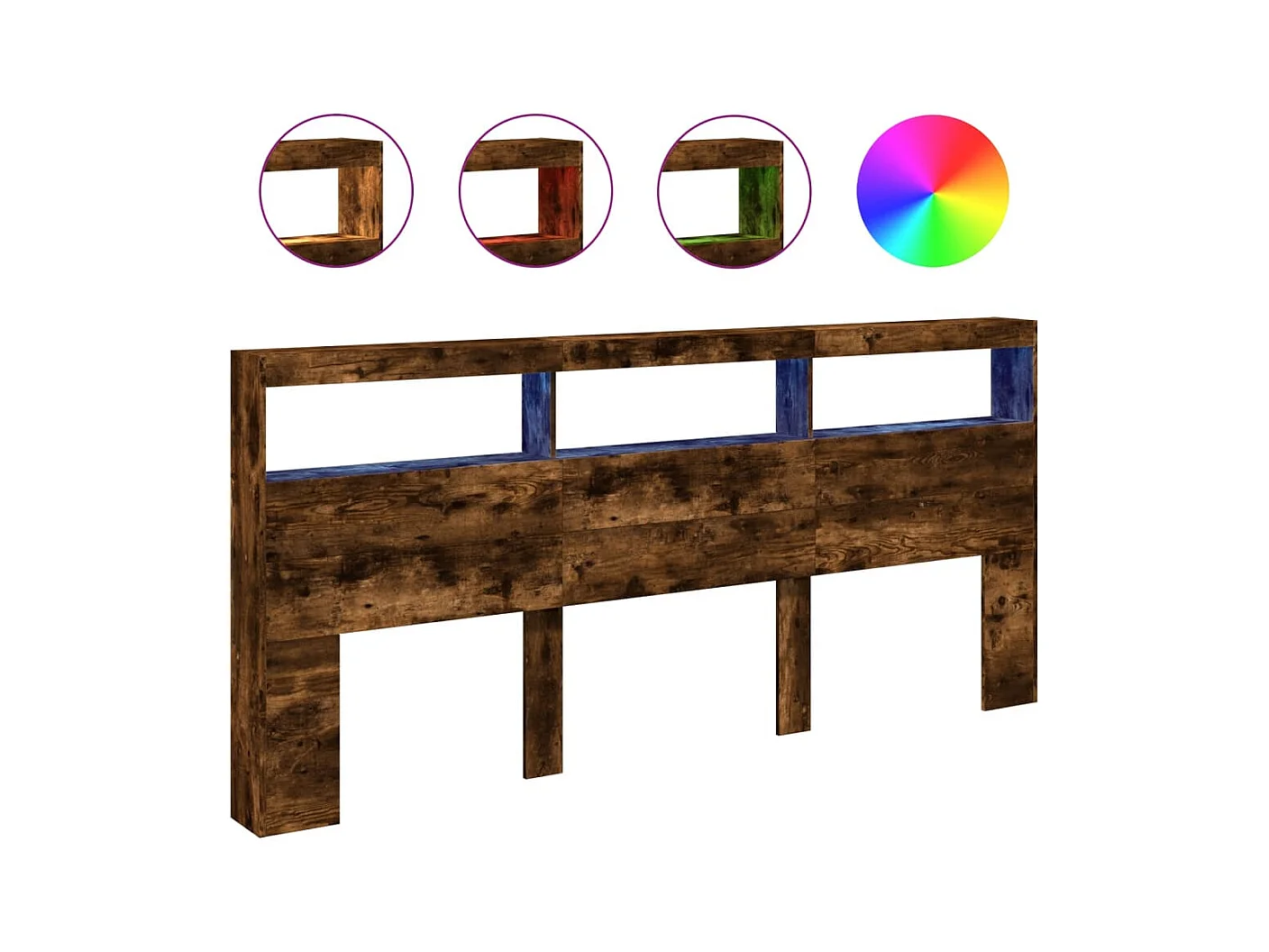 Cabecero de Cama | Cabezal de cama | Mueble de cabecero con luz LED roble ahumado 220x17x102 cm