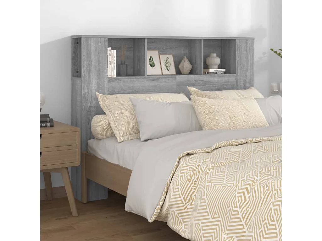 Tête de Lit avec rangement | Armoire de tête de lit Sonoma gris 140x18,5x104,5 cm