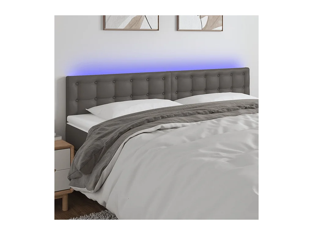 Tête de Lit | Panneau de tête pour lit Moderne à LED Gris 200x5x78/88 cm Similicuir