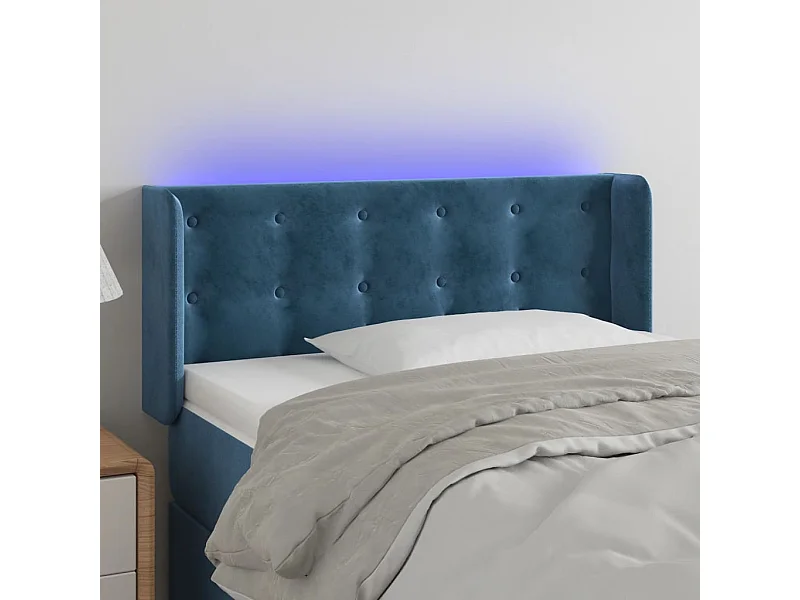 Tête de Lit | Panneau de tête pour lit Moderne à LED Bleu foncé 103x16x78/88 cm Velours