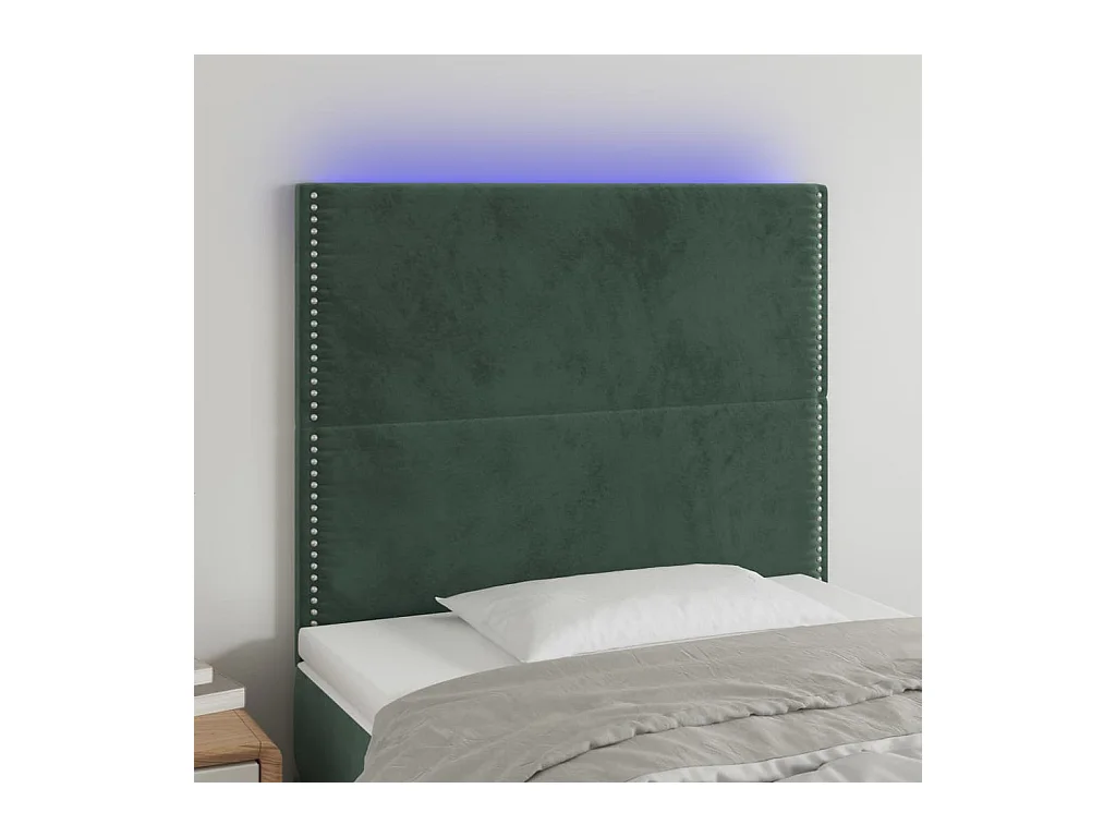 Tête de Lit | Panneau de tête pour lit Moderne à LED Vert foncé 100x5x118/128 cm Velours