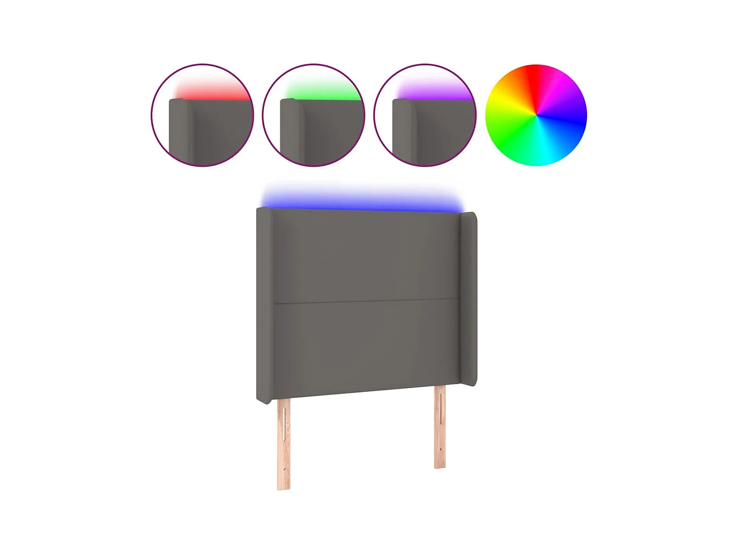 Cabecero | Cabezal de Cama | Mueble cabecero con LED cuero sintético gris 83x16x118/128cm