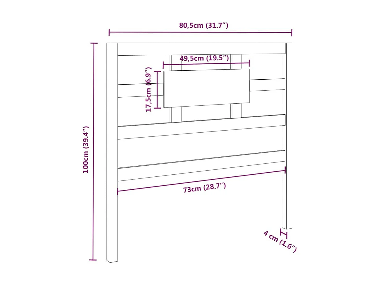 Cabecero de Cama | Cabezal de cama | Mueble de cabecero madera maciza pino marrón miel 80,5x4x100 cm