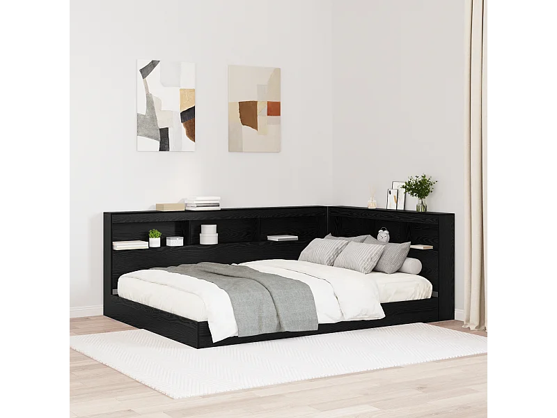 Mueble cabecero con almacenamiento | Cabecera de almacenamiento con estante Roble negro 135 cm