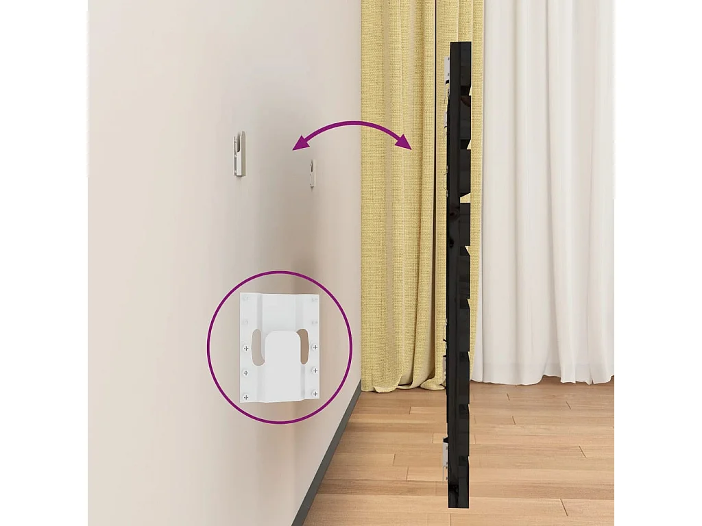 Cabecero de Cama | Cabezal de cama | Mueble de cabecero de pared madera maciza pino negro 81x3x63 cm