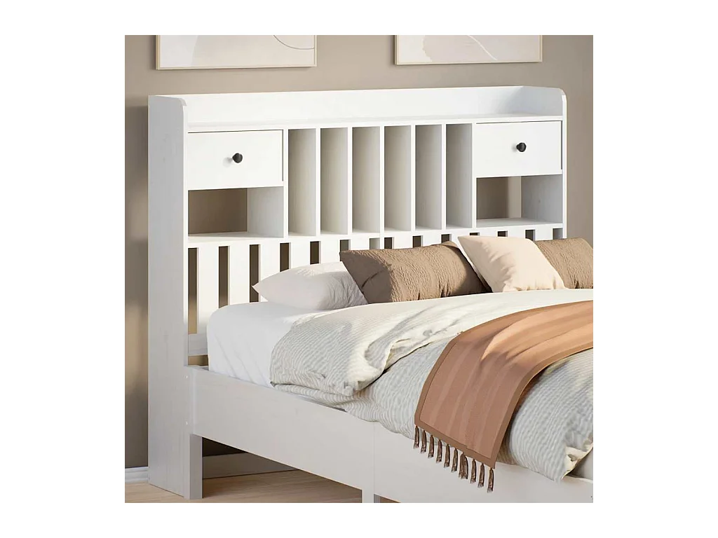 Cabecero de Cama | Cabezal de cama | Mueble de cabecero almacenaje madera maciza pino blanco 135 cm