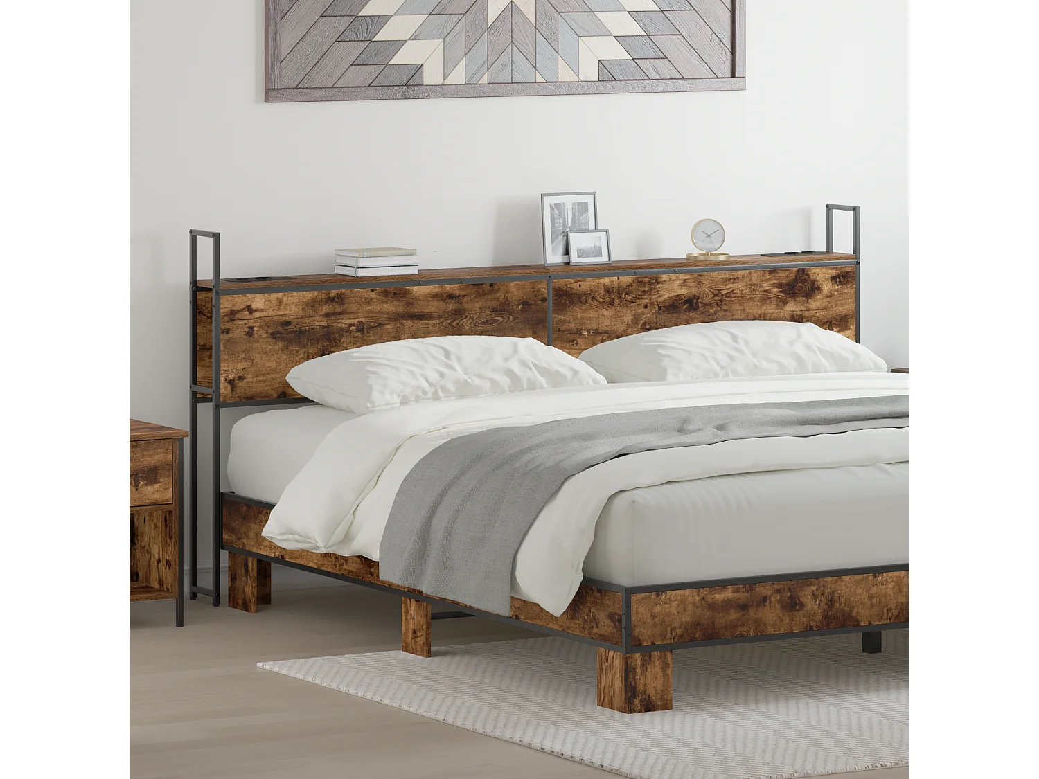 Tête de Lit de rangement | Panneau de tête pour lit Chêne fumé 180 cm Bois d'ingénierie