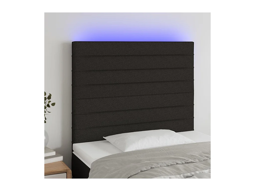 Tête de Lit | Panneau de tête pour lit Moderne à LED Noir 80x5x118/128 cm Tissu