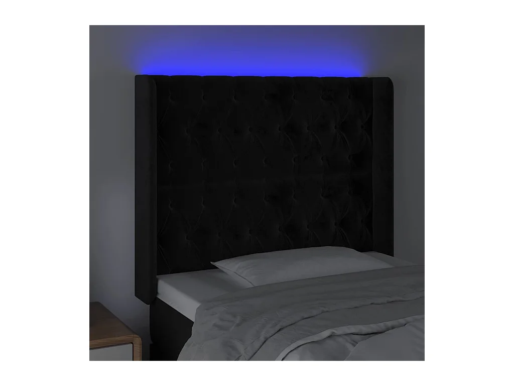 Cabecero | Cabezal de Cama | Mueble cabecero con LED de terciopelo negro 103x16x118/128 cm