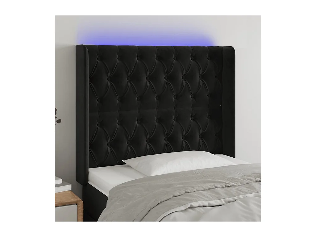 Tête de Lit | Panneau de tête pour lit Moderne à LED Noir 103x16x118/128 cm Velours