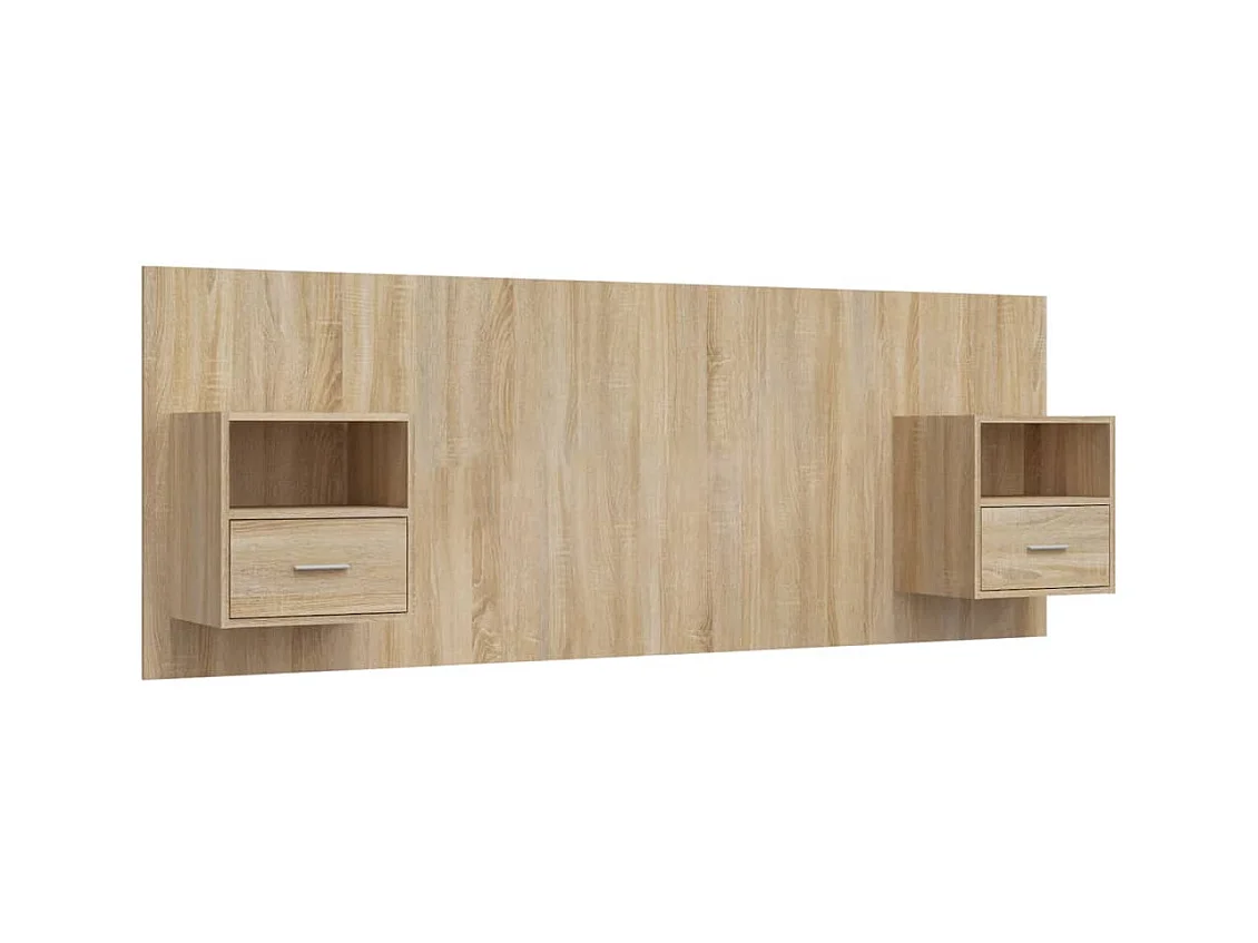 Cabecero de Cama | Cabezal de cama | Mueble de cabecero con mesitas madera contrachapada roble Sonoma