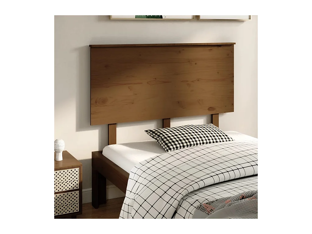 Cabecero de Cama | Cabezal de cama | Mueble de cabecero madera maciza de pino marrón miel 124x6x82,5cm