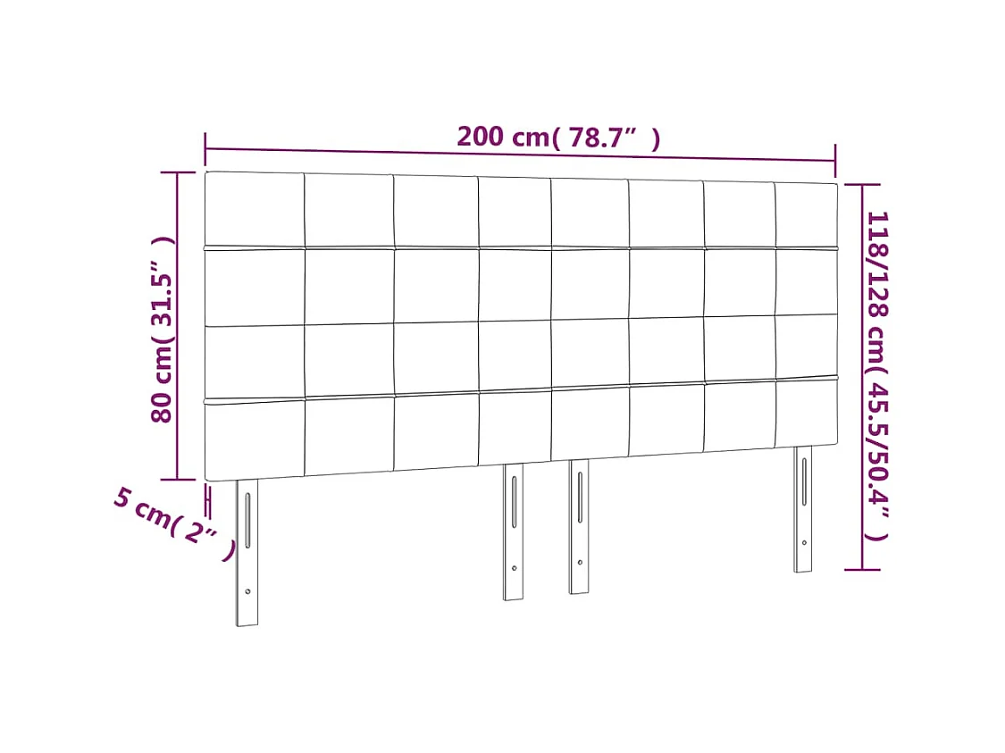 Tête de Lit | Panneau de tête pour lit Moderne à LED Noir 200x5x118/128 cm Velours