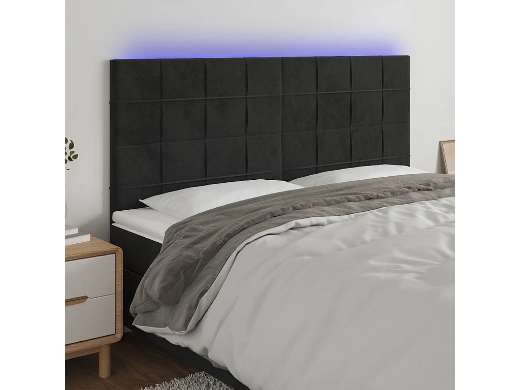 Hoofdbord | Hoofdeinde LED 200x5x118/128 cm fluweel zwart