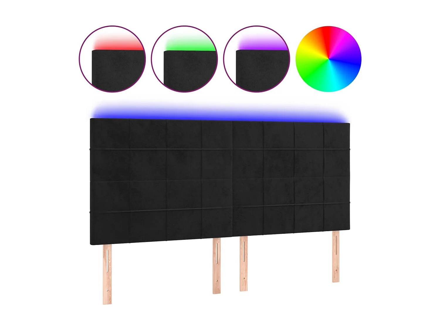 Hoofdbord | Hoofdeinde LED 200x5x118/128 cm fluweel zwart