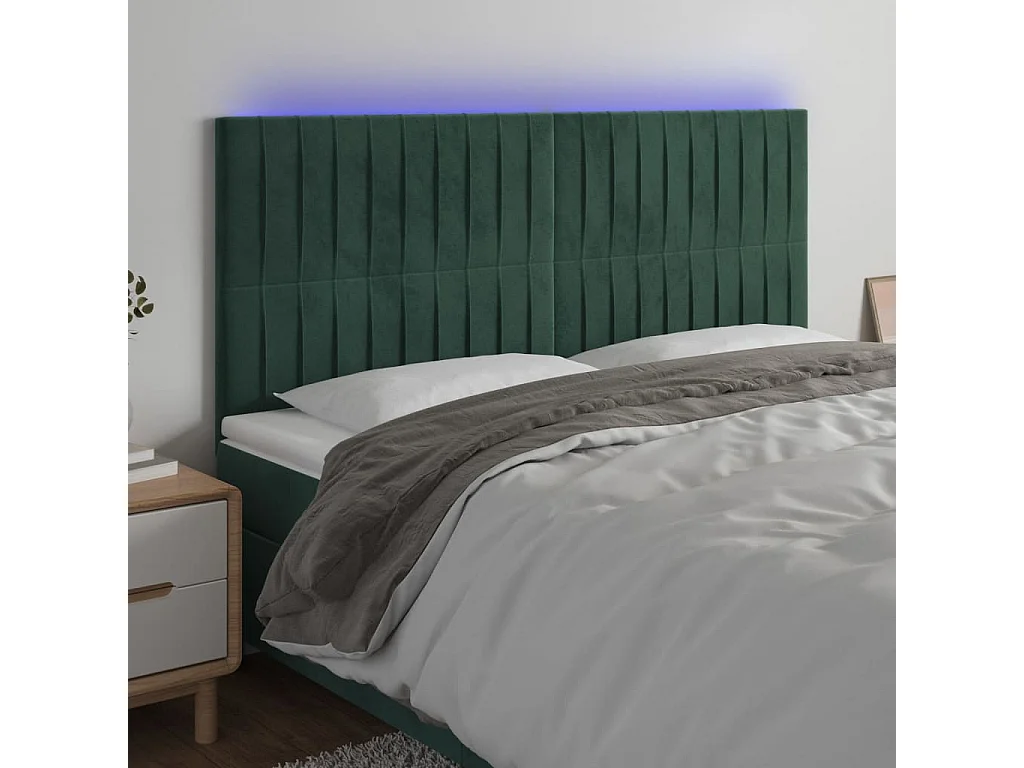 Tête de Lit | Panneau de tête pour lit Moderne à LED Vert foncé 180x5x118/128 cm Velours