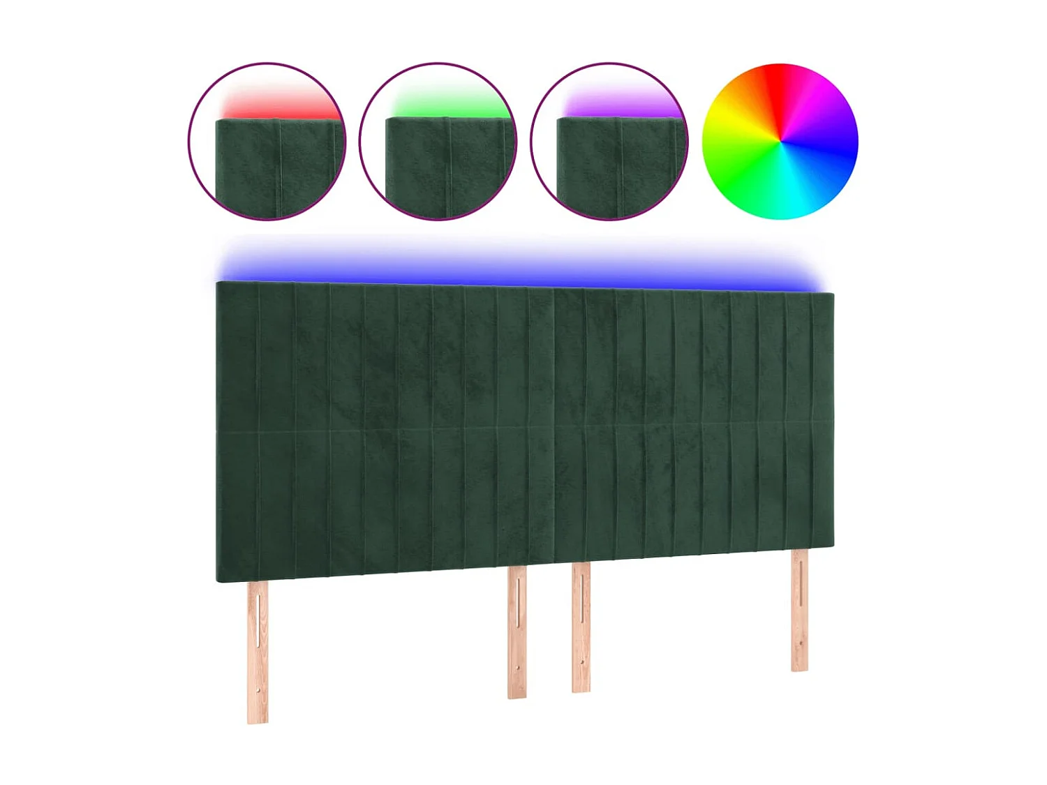 Tête de Lit | Panneau de tête pour lit Moderne à LED Vert foncé 180x5x118/128 cm Velours