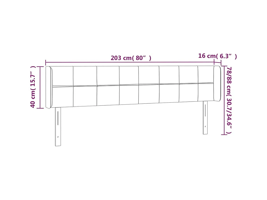 Mueble cabecero | Cabezal de cama | Cabecero de terciopelo gris claro 203x16x78/88 cm