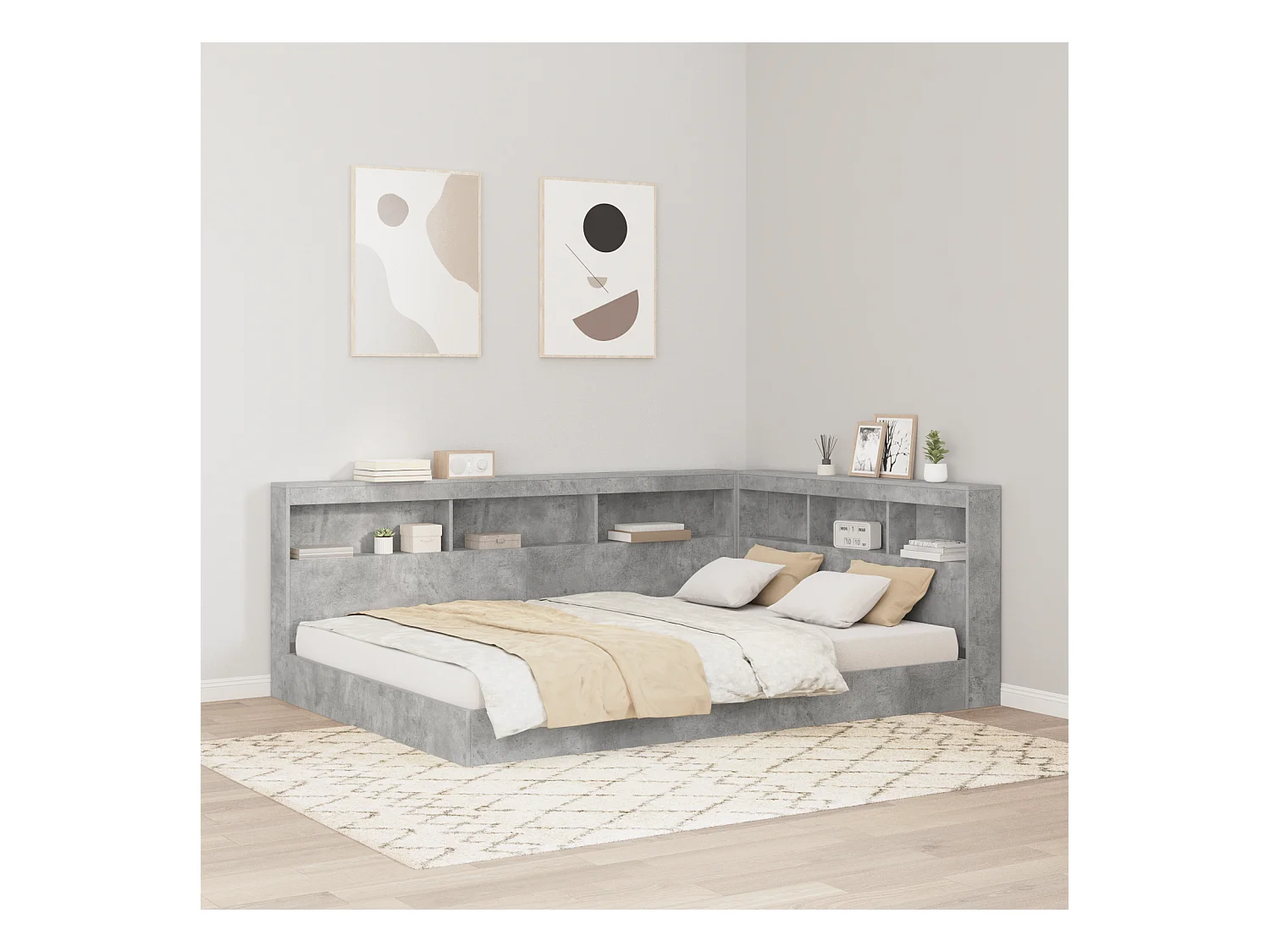Tête de Lit de rangement | Panneau de tête pour lit Gris béton 140 cm Bois d'ingénierie