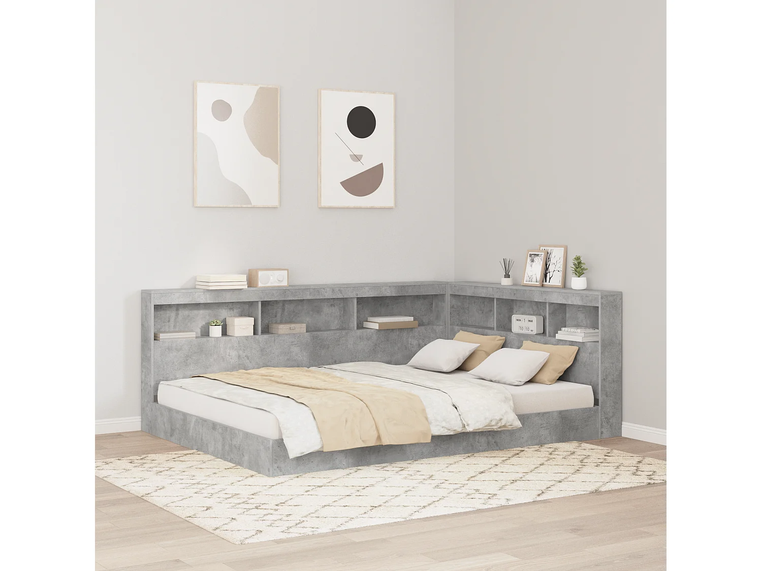 Mueble cabecero con almacenamiento | Cabecera de almacenamiento con estante Gris hormigón 140 cm
