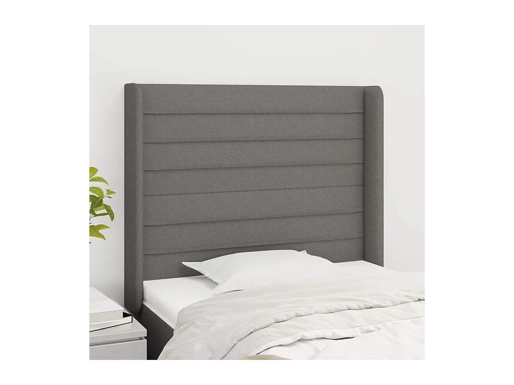 Cabecero | Cabezal de Cama | Mueble cabecero con orejas de tela gris oscuro 103x16x118/128 cm