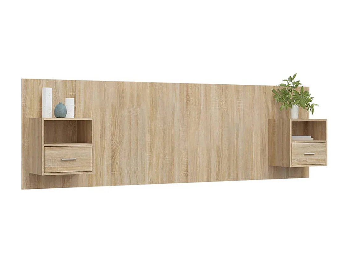 Hoofdbord | Hoofdeinde met kastjes bewerkt hout sonoma eikenkleurig