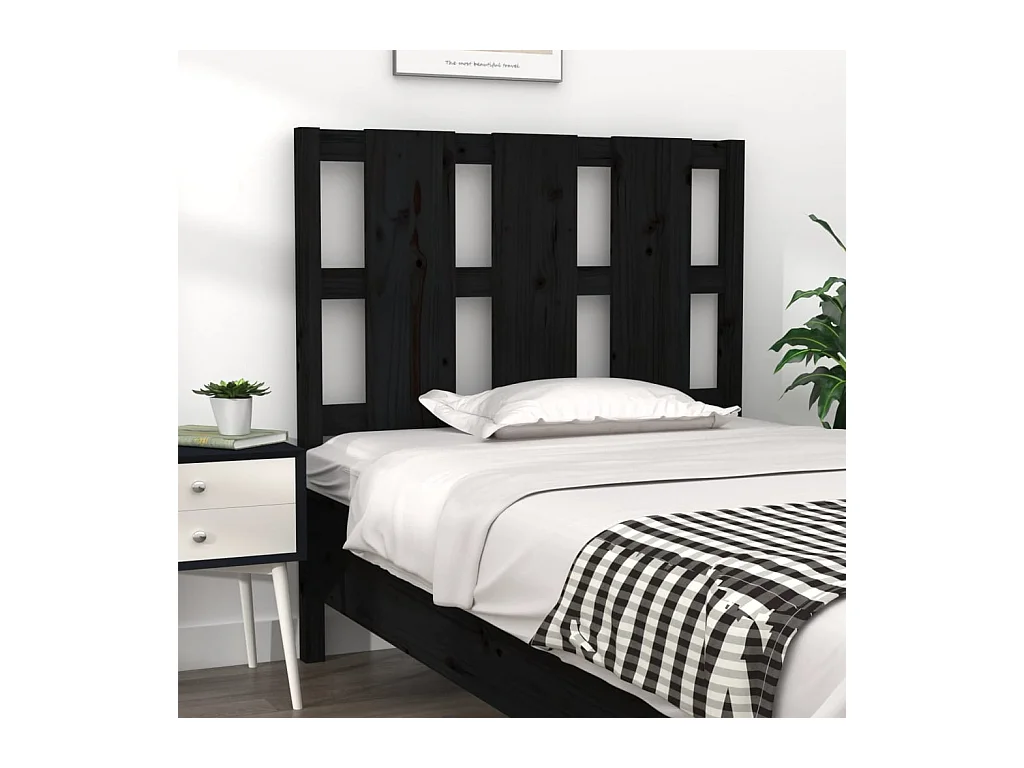 Cabecero de Cama | Cabezal de cama | Mueble de cabecero madera maciza de pino negro 95,5x4x100 cm