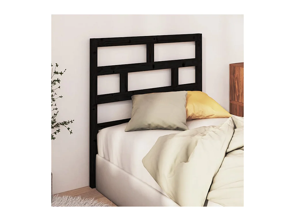 Cabecero de Cama | Cabezal de cama | Mueble de cabecero madera maciza de pino negro 106x4x100 cm