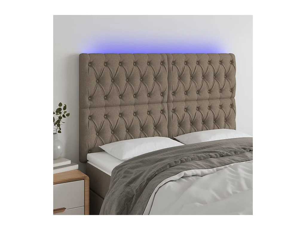 Tête de Lit | Panneau de tête pour lit Moderne à LED Taupe 160x7x118/128 cm Tissu