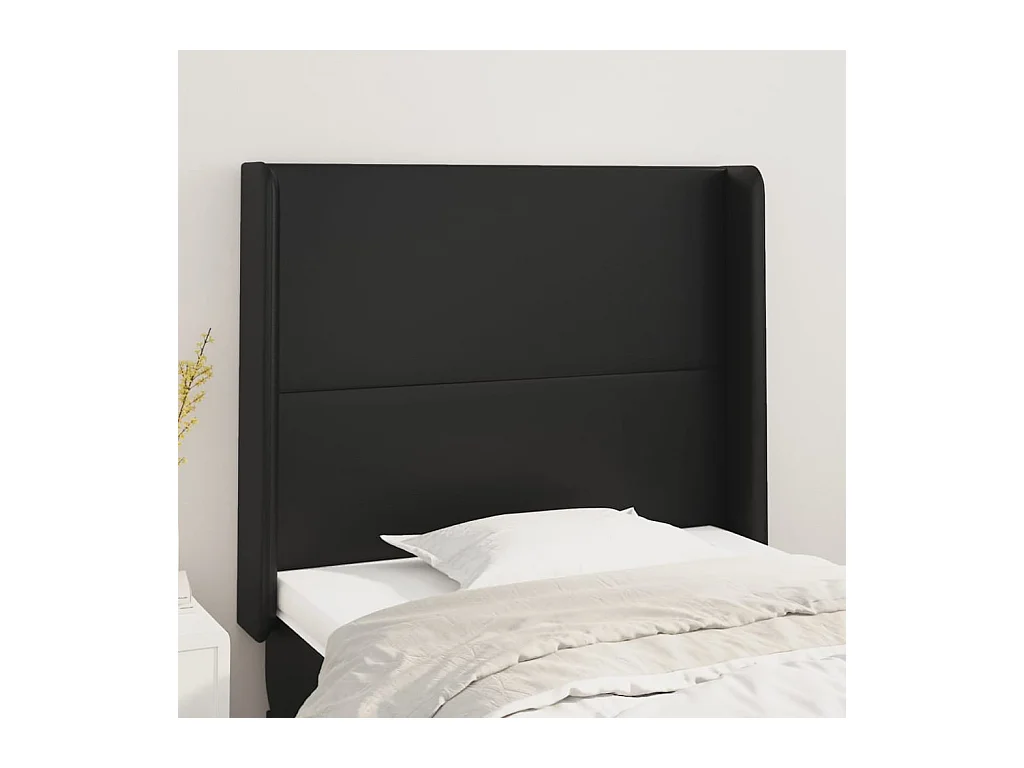 Tête de Lit | Panneau de tête pour lit Moderne avec oreilles Noir 83x16x118/128 cm Similicuir