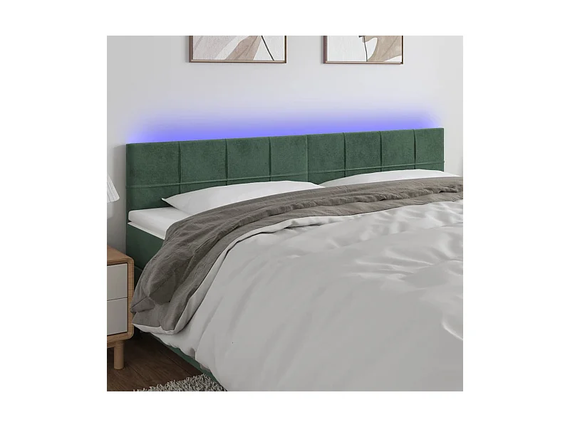 Tête de Lit | Panneau de tête pour lit Moderne à LED Vert foncé 180x5x78/88 cm Velours