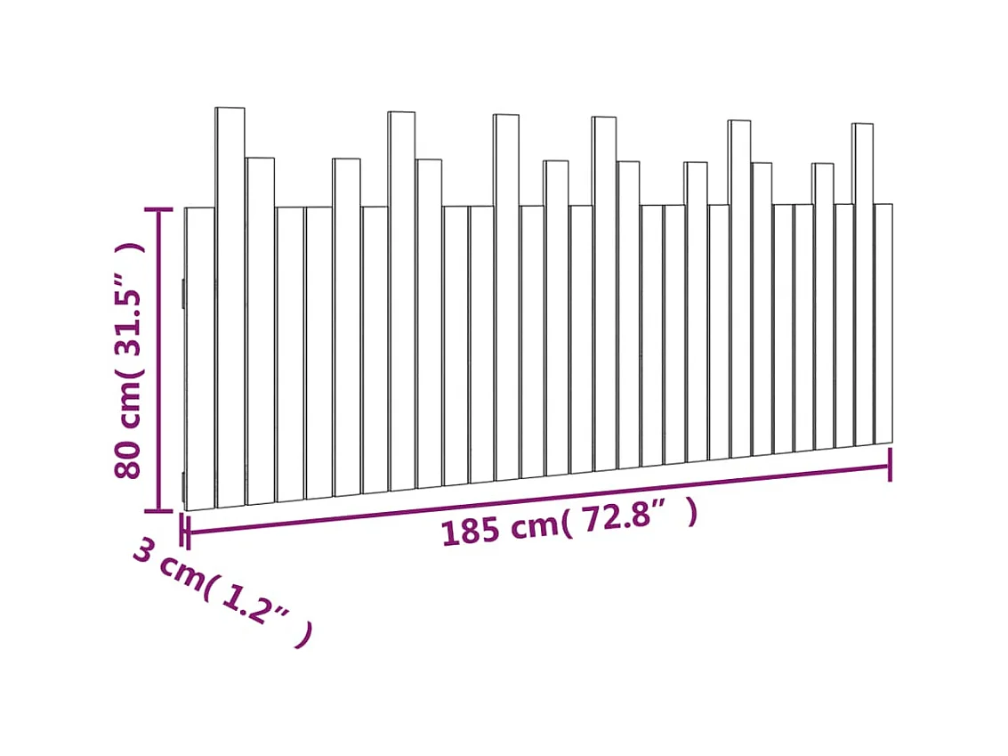 Cabecero de Cama | Cabezal de cama | Mueble de cabecero de pared madera maciza pino blanco 185x3x80 cm