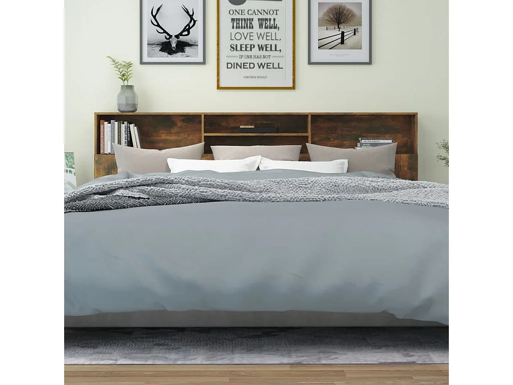 Tête de Lit avec rangement | Armoire de tête de lit Chêne fumé 220x19x103,5 cm