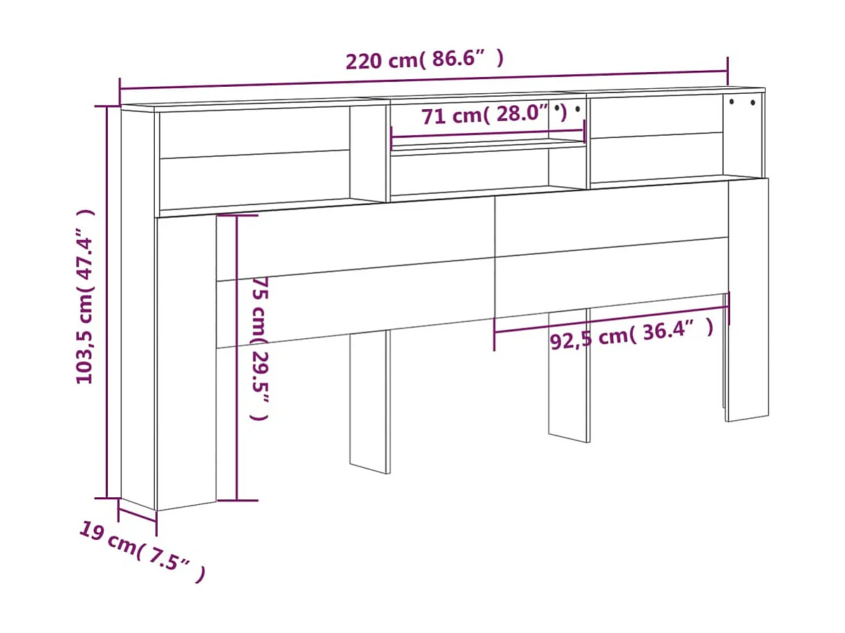 Tête de Lit avec rangement | Armoire de tête de lit Chêne fumé 220x19x103,5 cm