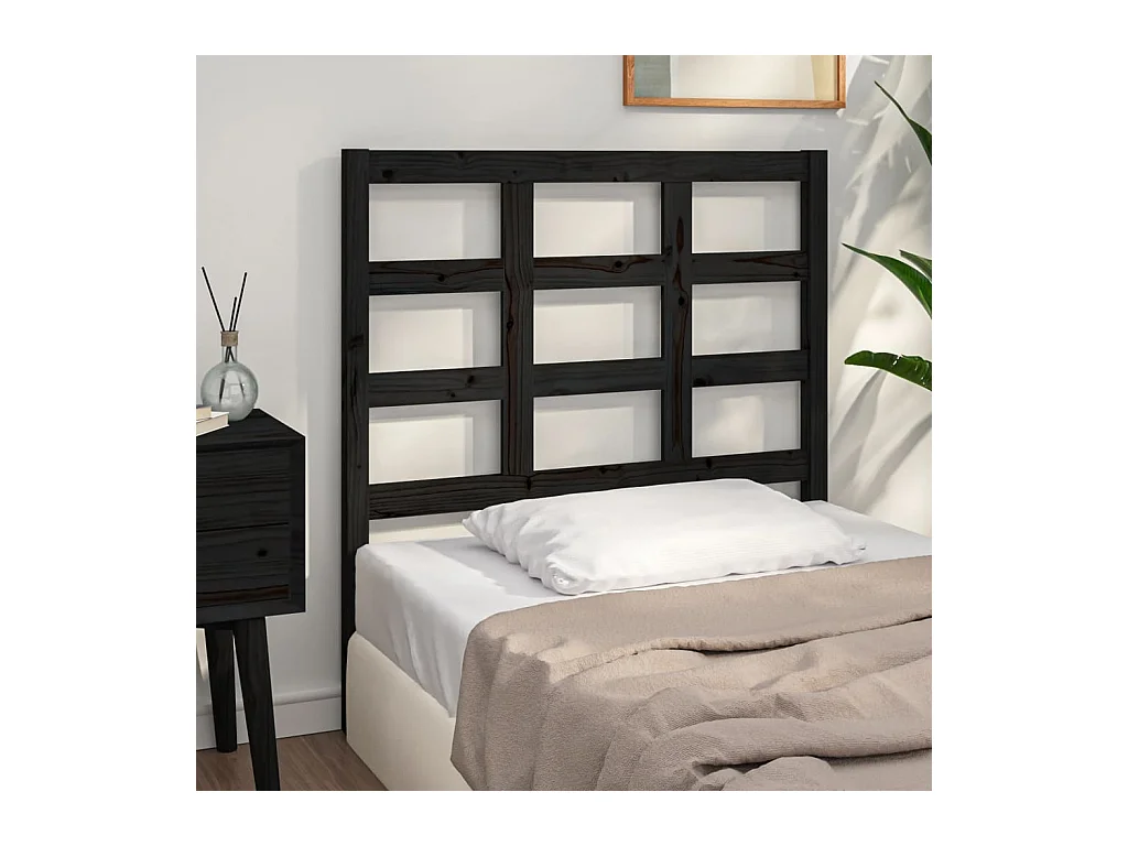 Cabecero de Cama | Cabezal de cama | Mueble de cabecero madera maciza de pino negro 95,5x4x100 cm