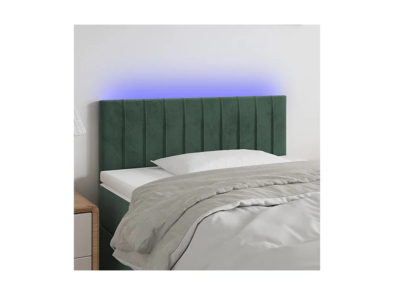 Cabecero | Cabezal de Cama | Mueble cabecero con LED de terciopelo verde oscuro 90x5x78/88 cm