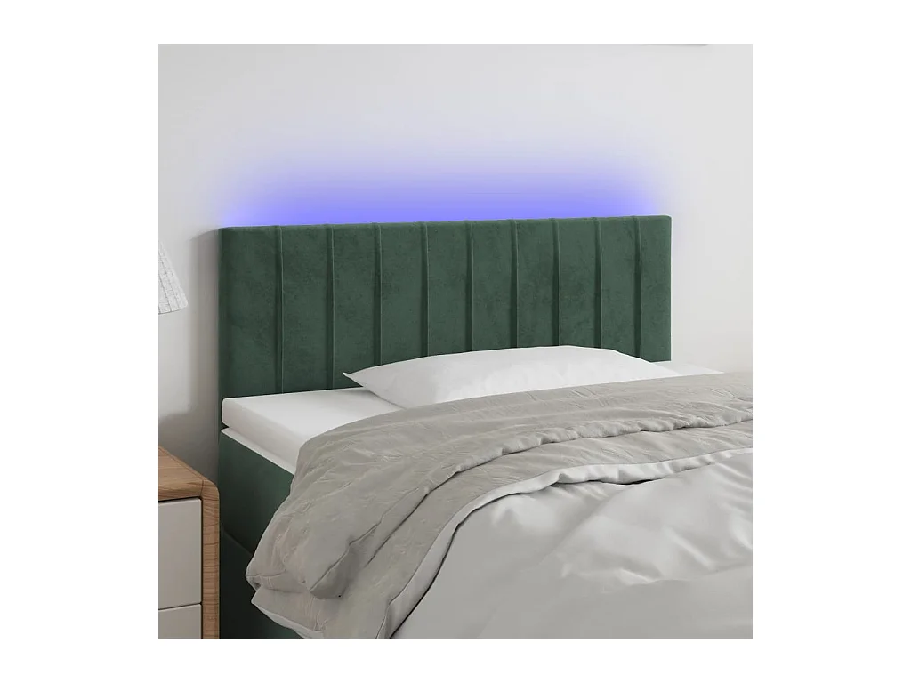 Cabecero | Cabezal de Cama | Mueble cabecero con LED de terciopelo verde oscuro 90x5x78/88 cm