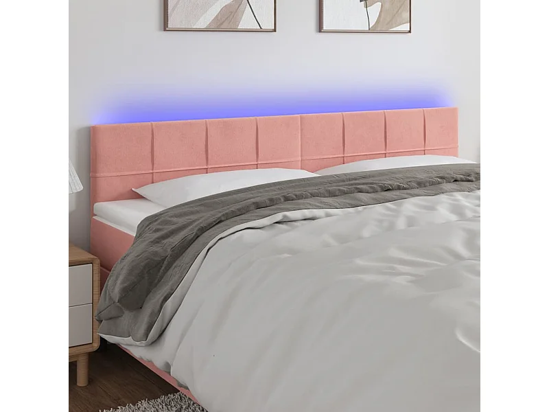 Tête de Lit | Panneau de tête pour lit Moderne à LED Rose 200x5x78/88 cm Velours