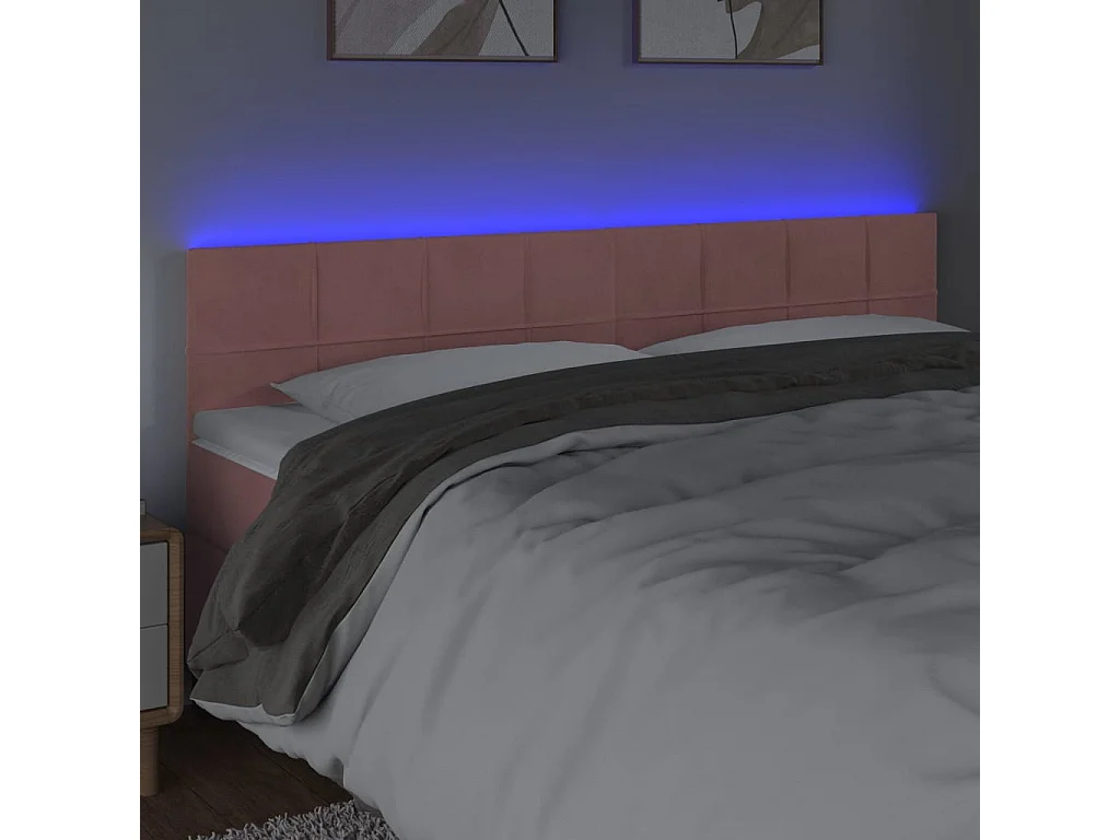 Tête de Lit | Panneau de tête pour lit Moderne à LED Rose 200x5x78/88 cm Velours